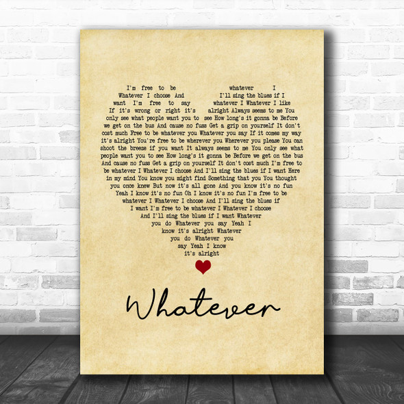 Oasis Whatever Vintage Heart Song Lyric Poster Print