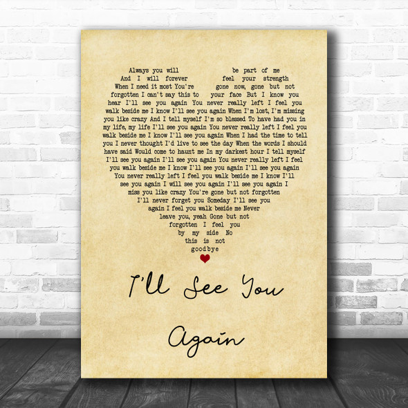 Westlife I'll See You Again Vintage Heart Song Lyric Poster Print