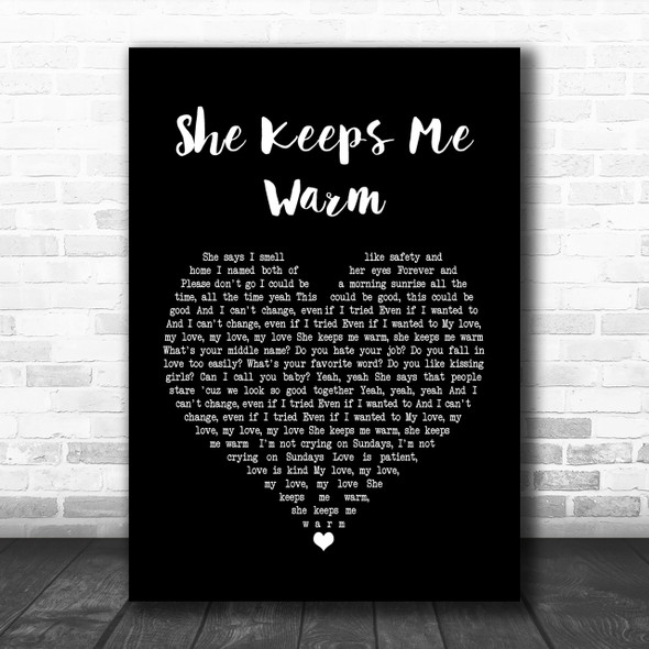 Mary Lambert She Keeps Me Warm Black Heart Song Lyric Music Wall Art Print