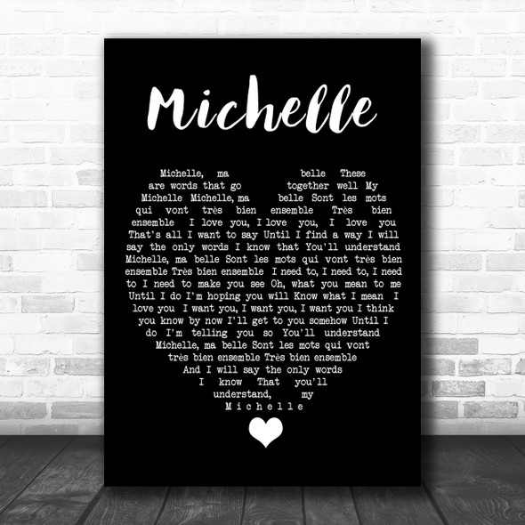 Michelle The Beatles Black Heart Song Lyric Music Wall Art Print