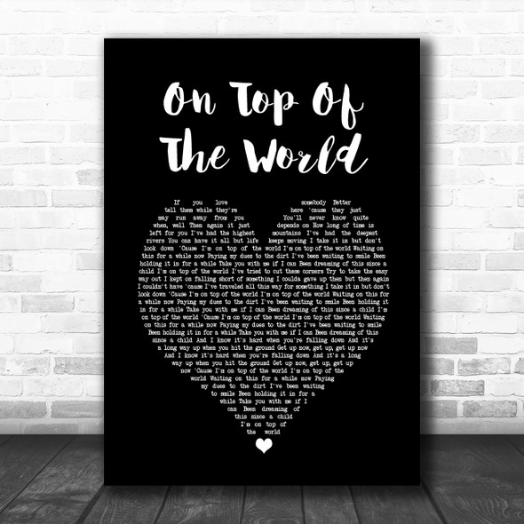 Imagine Dragons On Top Of The World Black Heart Song Lyric Music Poster Print