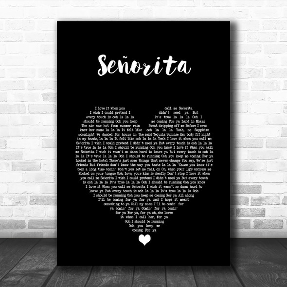 Shawn Mendes & Camila Cabello Señorita Black Heart Song Lyric Music Poster Print