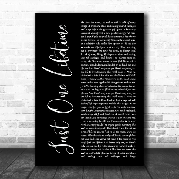 Sting & Shaggy Just One Lifetime Black Script Song Lyric Music Poster Print