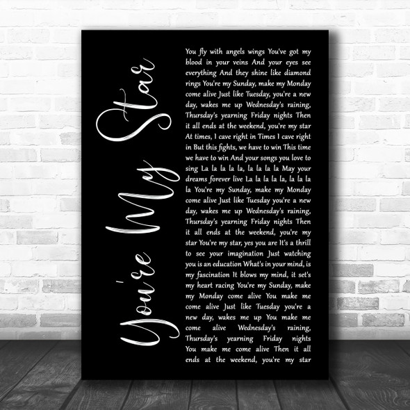 Stereophonics You're My Star Black Script Song Lyric Music Poster Print