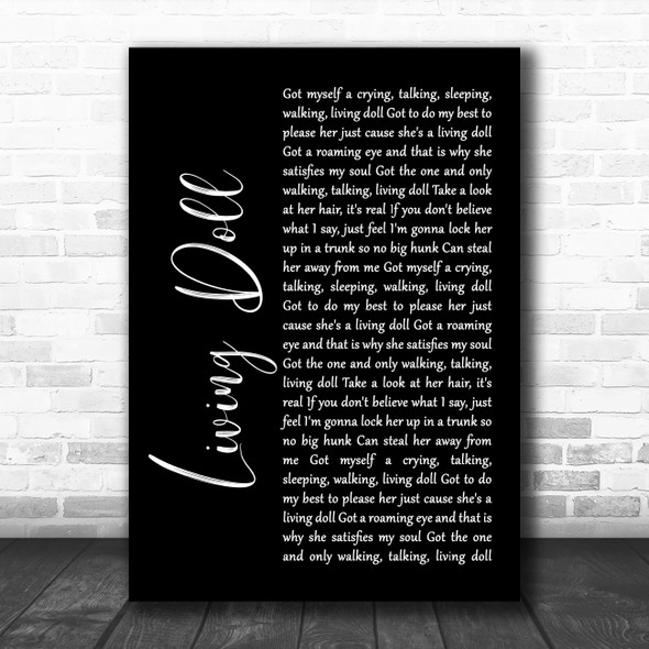 Cliff Richard and The Drifters Living Doll Black Script Song Lyric Music Poster Print