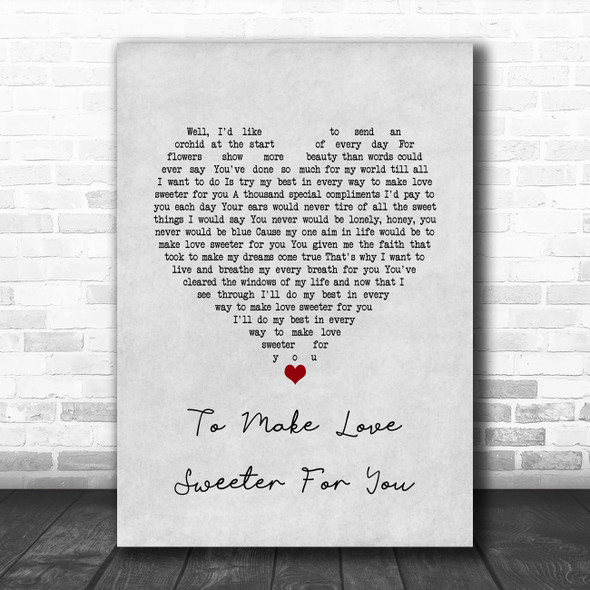 Jerry Lee Lewis To Make Love Sweeter For You Grey Heart Song Lyric Music Poster Print