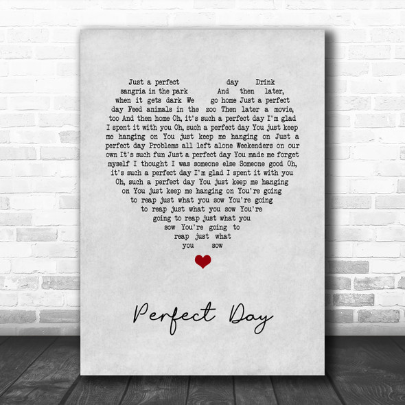 Lou Reed Perfect Day Grey Heart Song Lyric Music Poster Print