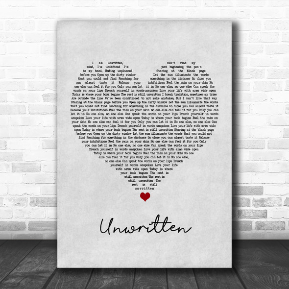 Natasha Bedingfield Unwritten Grey Heart Song Lyric Music Poster Print