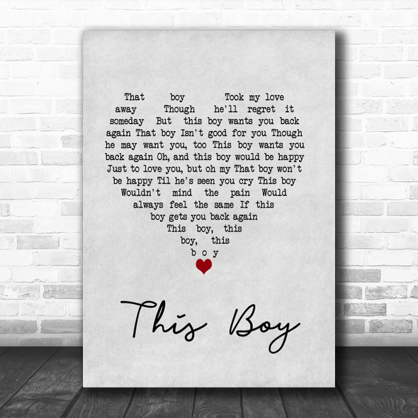 The Beatles This Boy Grey Heart Song Lyric Music Poster Print