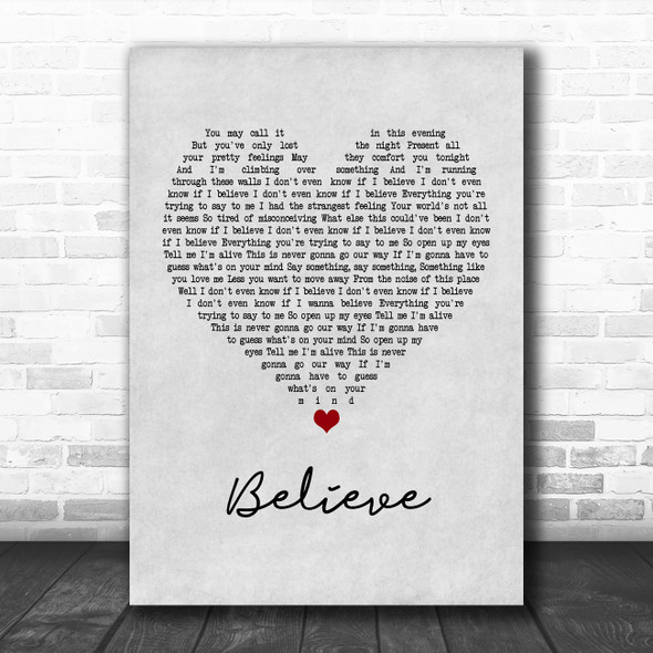 Mumford & Sons Believe Grey Heart Song Lyric Music Poster Print