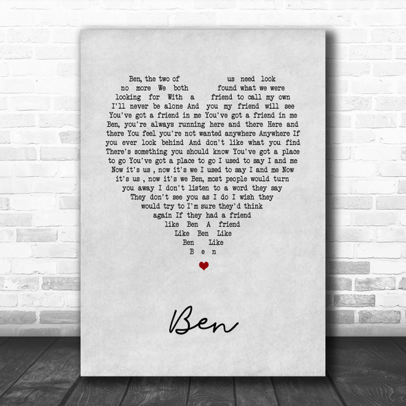 Michael Jackson Ben Grey Heart Song Lyric Music Poster Print