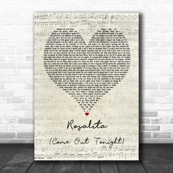 Bruce Springsteen Rosalita (Come Out Tonight) Script Heart Song Lyric Music Poster Print