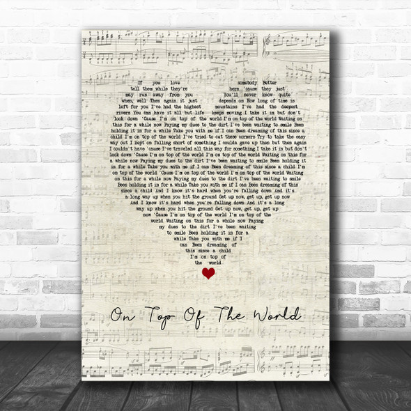 Imagine Dragons On Top Of The World Script Heart Song Lyric Music Poster Print