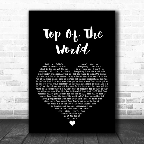 The Carpenters Top Of The World Black Heart Song Lyric Music Wall Art Print