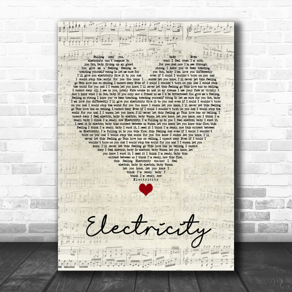 Silk City & Dua Lipa Electricity Script Heart Song Lyric Music Poster Print