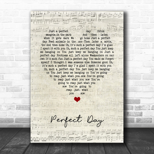 Lou Reed Perfect Day Script Heart Song Lyric Music Poster Print