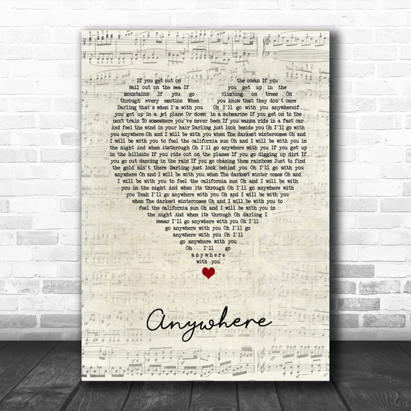 Passenger Anywhere Script Heart Song Lyric Music Poster Print