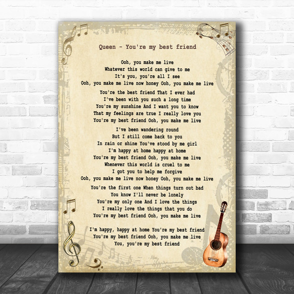 Queen You're My Best Friend Vintage Guitar Song Lyric Music Poster Print