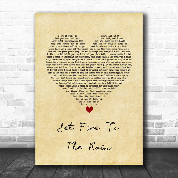 Adele Set Fire To The Rain Vintage Heart Song Lyric Music Poster Print