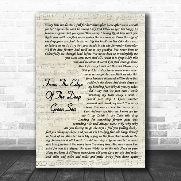 The Cure From The Edge Of The Deep Green Sea Vintage Script Song Lyric Music Poster Print