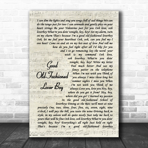 Queen Good Old-Fashioned Lover Boy Vintage Script Song Lyric Music Poster Print