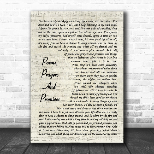 John Denver Poems, Prayers And Promises Vintage Script Song Lyric Music Poster Print
