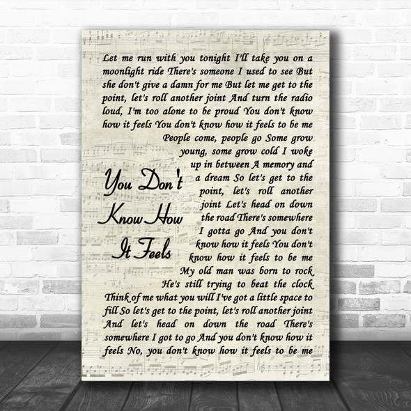 Tom Petty You Don't Know How It Feels Vintage Script Song Lyric Music Poster Print