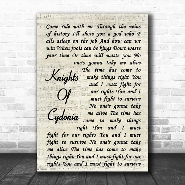 Muse Knights Of Cydonia Vintage Script Song Lyric Music Poster Print