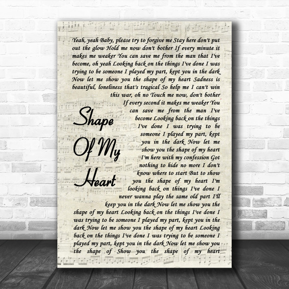 Backstreet Boys Shape Of My Heart Vintage Script Song Lyric Music Poster Print