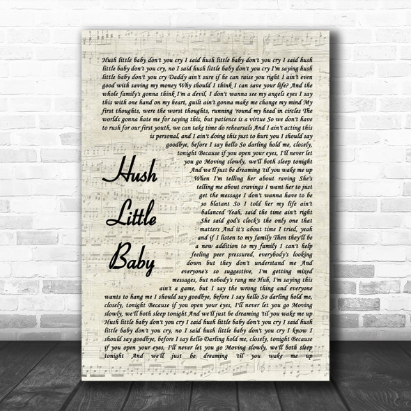 Ed Sheeran feat Wretch 32 Hush little baby Vintage Script Song Lyric Music Poster Print