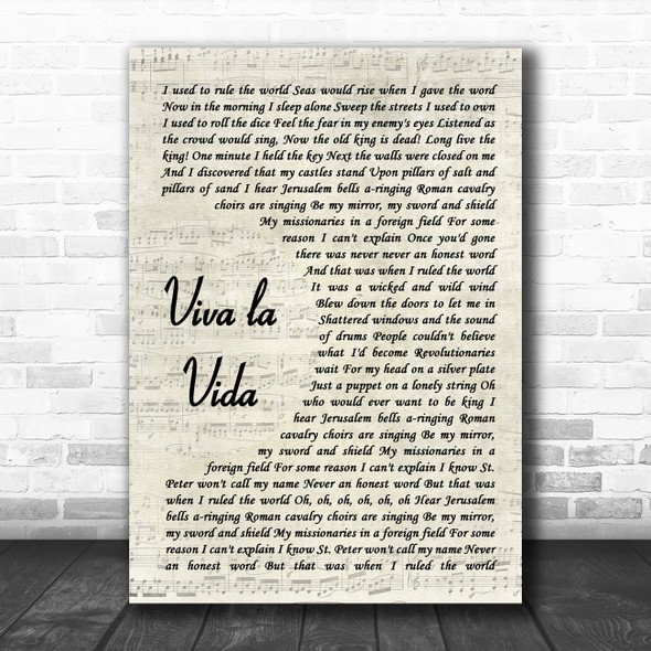 Coldplay Viva La Vida Vintage Script Song Lyric Music Poster Print