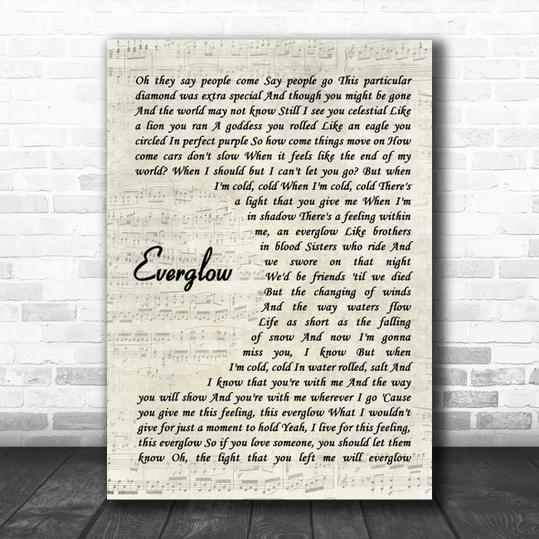 Coldplay Everglow Vintage Script Song Lyric Music Poster Print