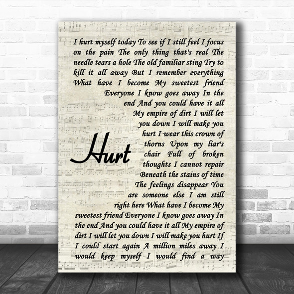 Johnny Cash Hurt Vintage Script Song Lyric Music Poster Print