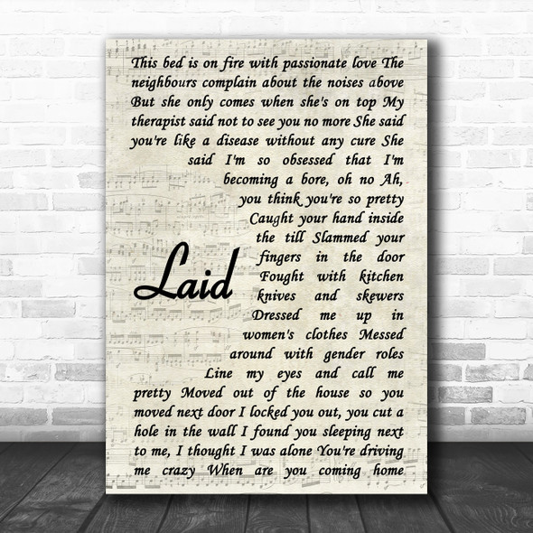 James Laid Vintage Script Song Lyric Music Poster Print