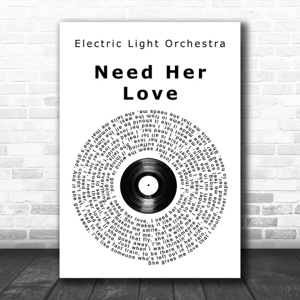 Electric Light Orchestra Need Her Love Vinyl Record Song Lyric Music Poster Print