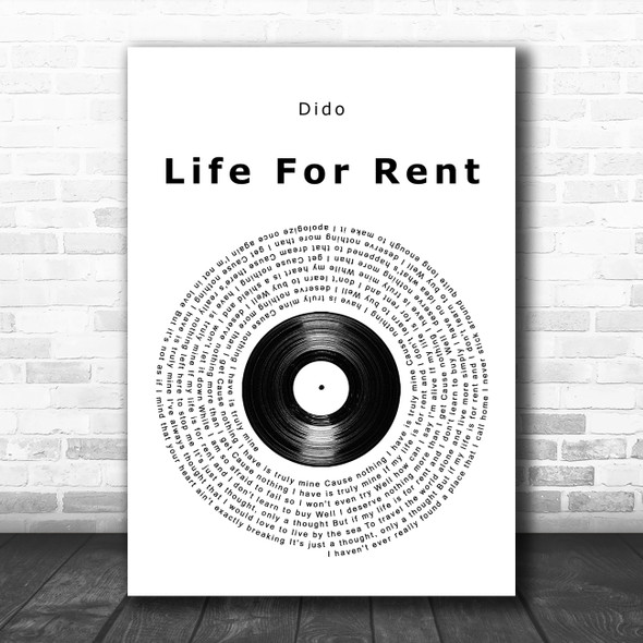 Dido Life For Rent Vinyl Record Song Lyric Music Poster Print