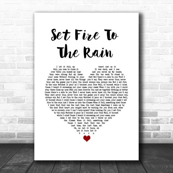 Adele Set Fire To The Rain White Heart Song Lyric Music Poster Print