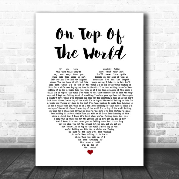 Imagine Dragons On Top Of The World White Heart Song Lyric Music Poster Print