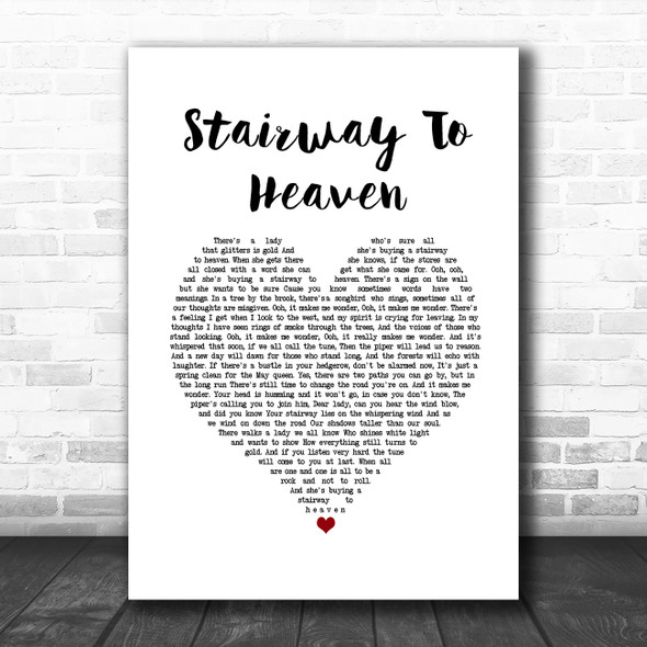 Led Zeppelin Stairway To Heaven White Heart Song Lyric Music Poster Print