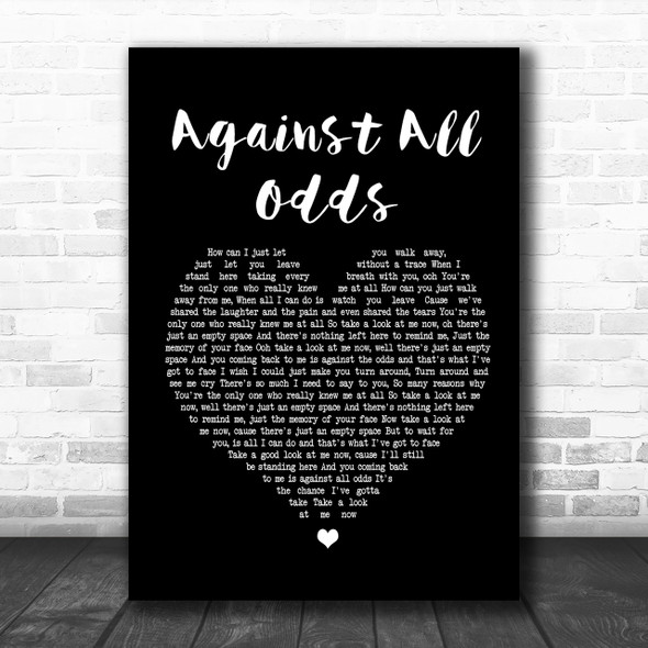 Phil Collins Against All Odds Black Heart Song Lyric Music Wall Art Print