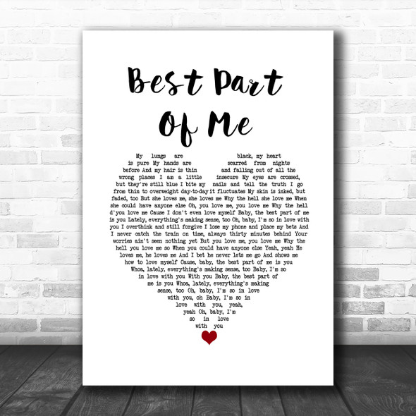 Ed Sheeran feat. YEBBA Best Part Of Me White Heart Song Lyric Music Poster Print