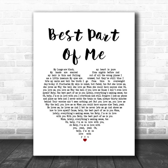 Ed Sheeran Best Part Of Me White Heart Song Lyric Music Poster Print