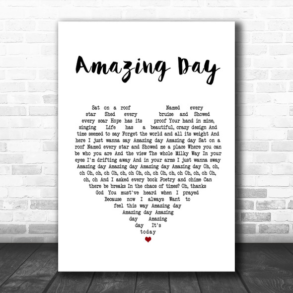 Coldplay Amazing Day White Heart Song Lyric Music Poster Print