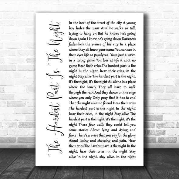 Bon Jovi The Hardest Part Is The Night White Script Song Lyric Music Poster Print