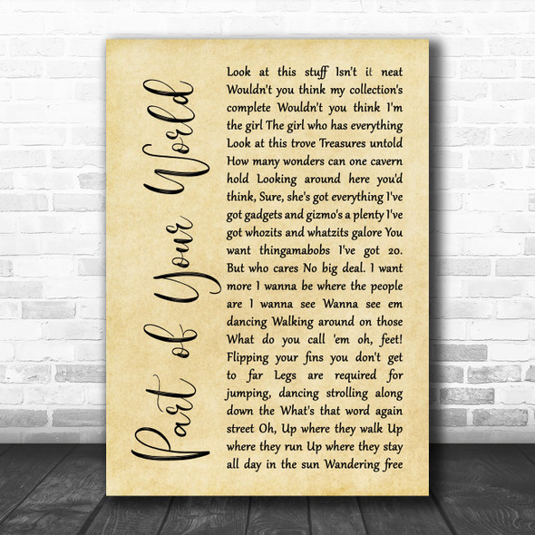 The Little Mermaid Part of Your World Rustic Script Song Lyric Music Poster Print