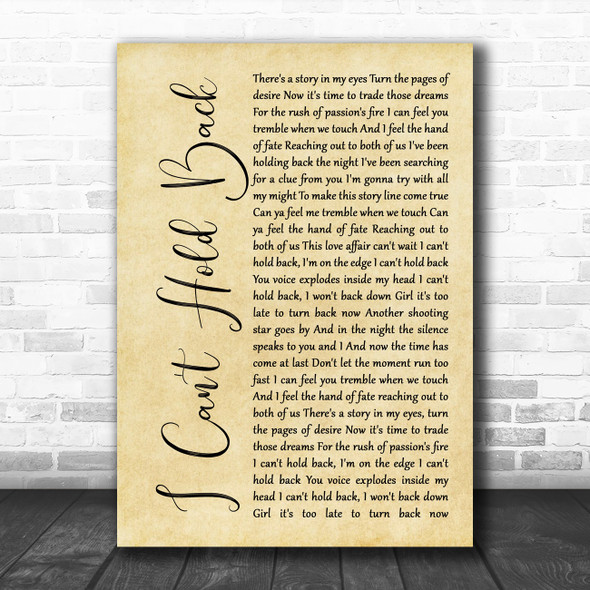 Survivor I Can't Hold Back Rustic Script Song Lyric Music Poster Print