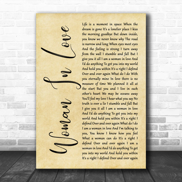 Barbra Streisand Woman In Love Rustic Script Song Lyric Music Poster Print