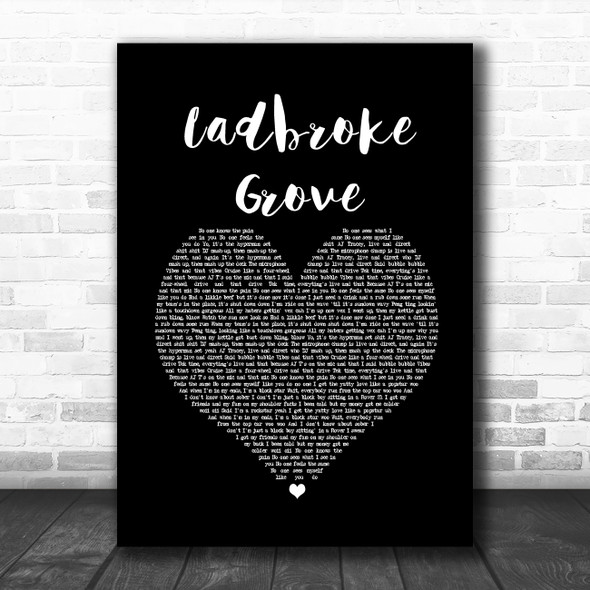 AJ Tracey Ladbroke Grove Black Heart Song Lyric Print