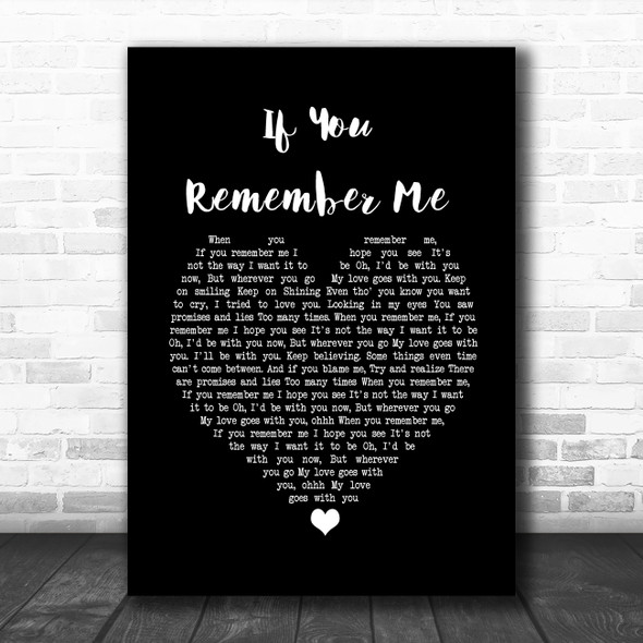 If You Remember Me Barry Manilow Black Heart Song Lyric Print