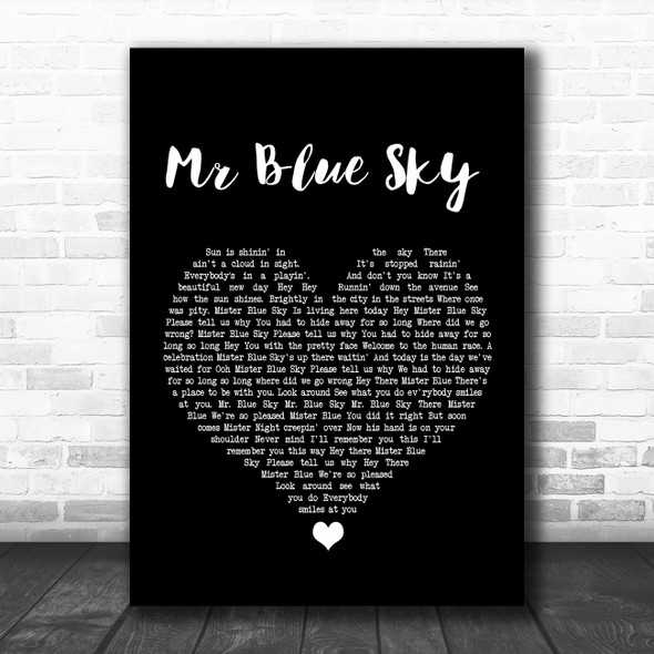 ELO Mr Blue Sky Black Heart Song Lyric Print